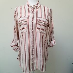 Express The City Shirt White with Brown Size Small